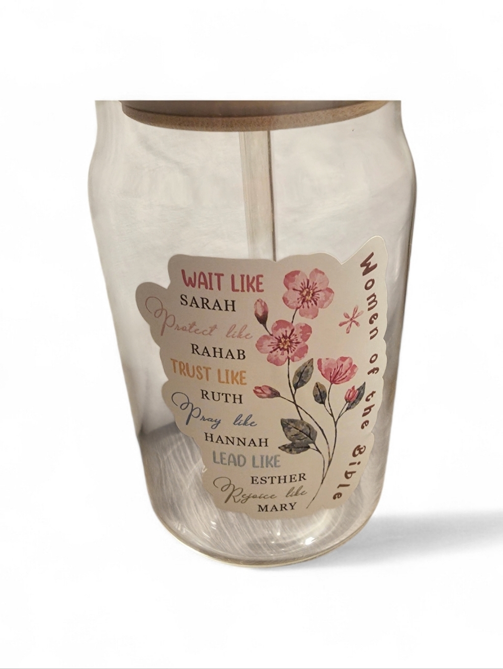 Floral 'Women of the Bible' Glass Tumbler with Straw - Pink Accents - Picture 5 of 10